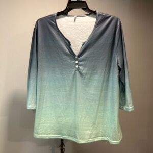 Blue and Green Gradient Mandarin Collar Blouse